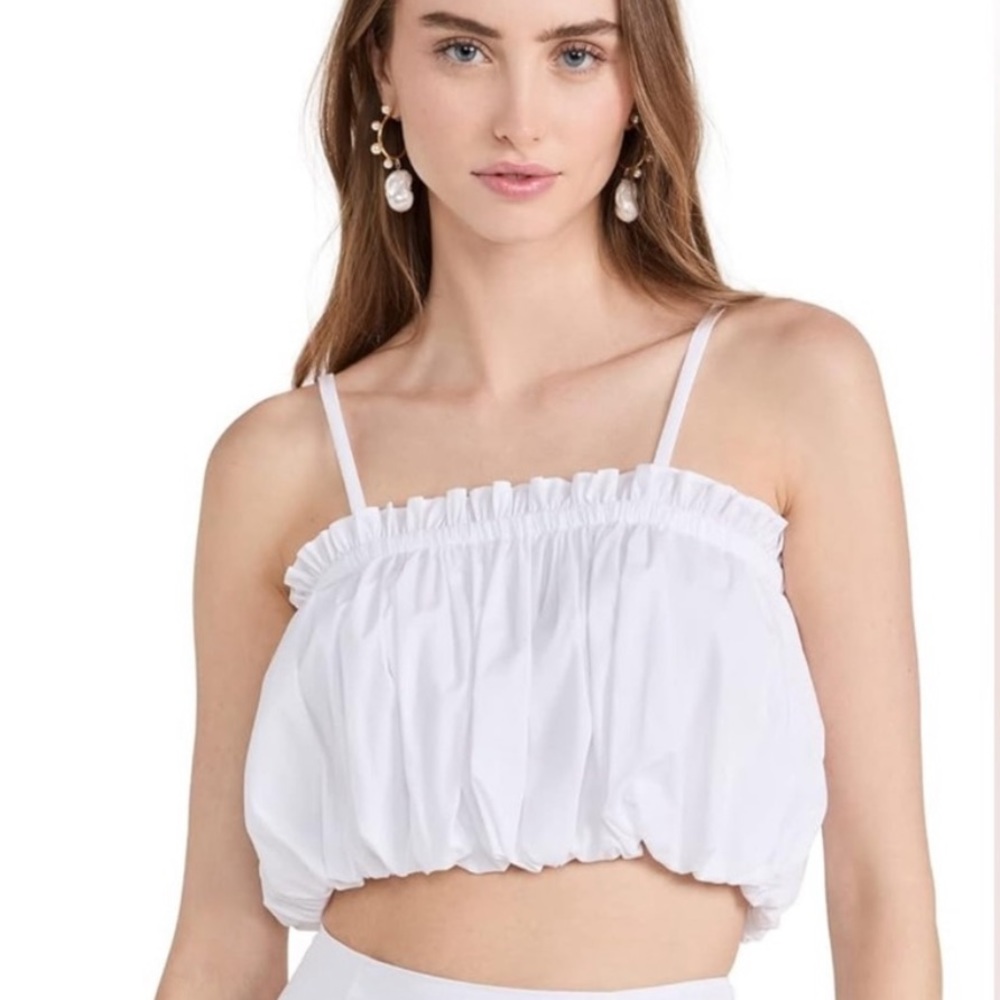 {Cinq a Sept} Ivee White Cotton Poplin Bubble Crop Top, Size XL